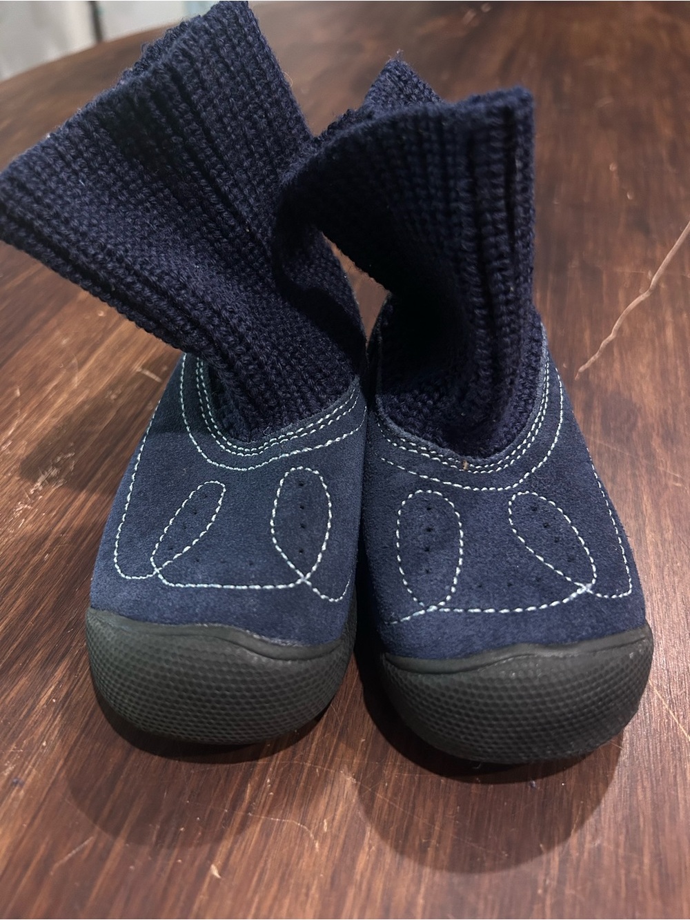 KEEN Toddler SHAY SUEDE MOCS Blue Knit Ankle Pull On Boot Shoe Size US 6.